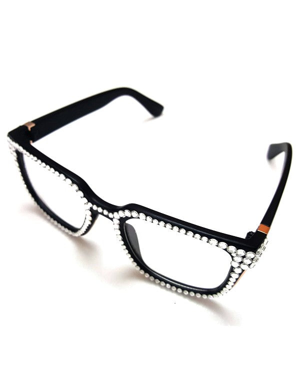 NYStyle Hand Placed Clear Rhinestones Black Frame Glasses - Elevate Styles