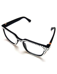 Thumbnail for NYStyle Hand Placed Clear Rhinestones Black Frame Glasses - Elevate Styles