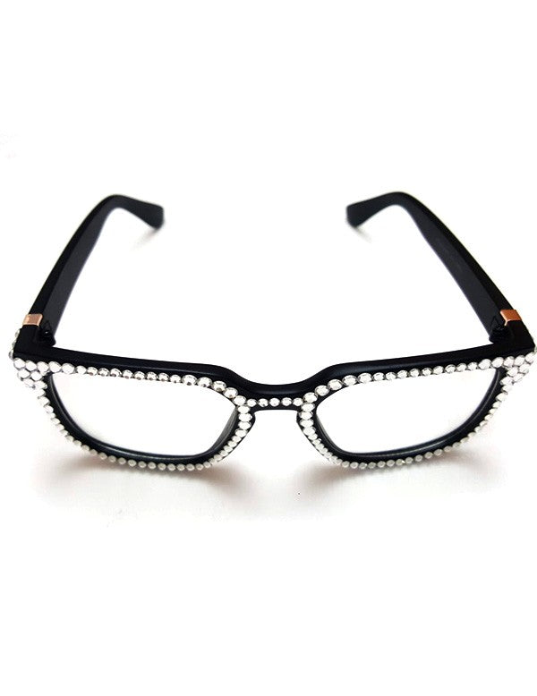 NYStyle Hand Placed Clear Rhinestones Black Frame Glasses - Elevate Styles