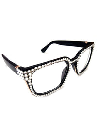 Thumbnail for NYStyle Hand Placed Clear Rhinestones Black Frame Glasses - Elevate Styles