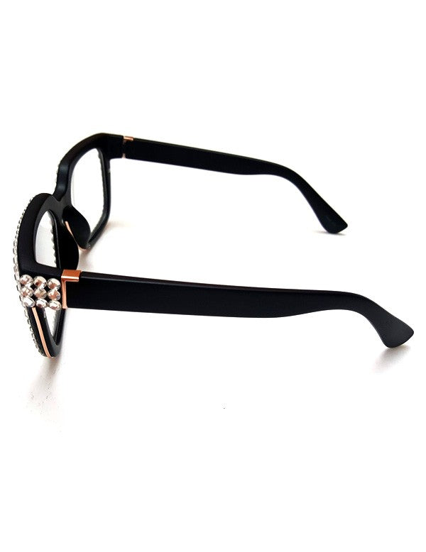 NYStyle Hand Placed Clear Rhinestones Black Frame Glasses - Elevate Styles