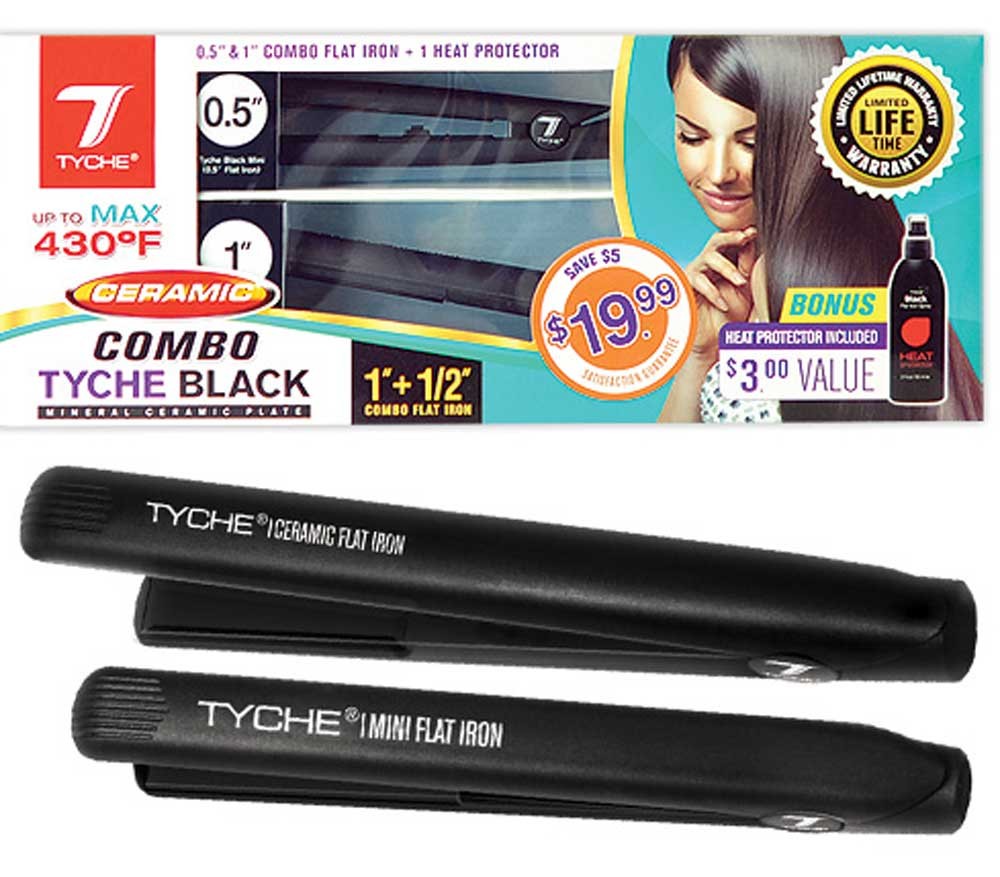 Tyche Black Ceramic Flat Iron Combo Set 1" and 1/2" - Elevate Styles