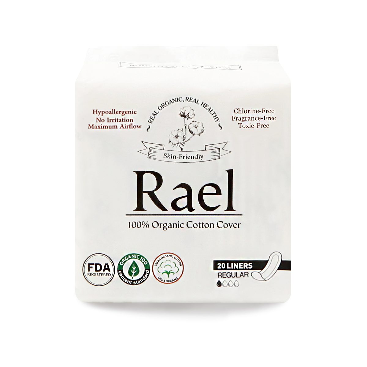 Rael Certified Organic Cotton Panty Liners Regular - 2Pack-40 total - Unscented - Elevate Styles