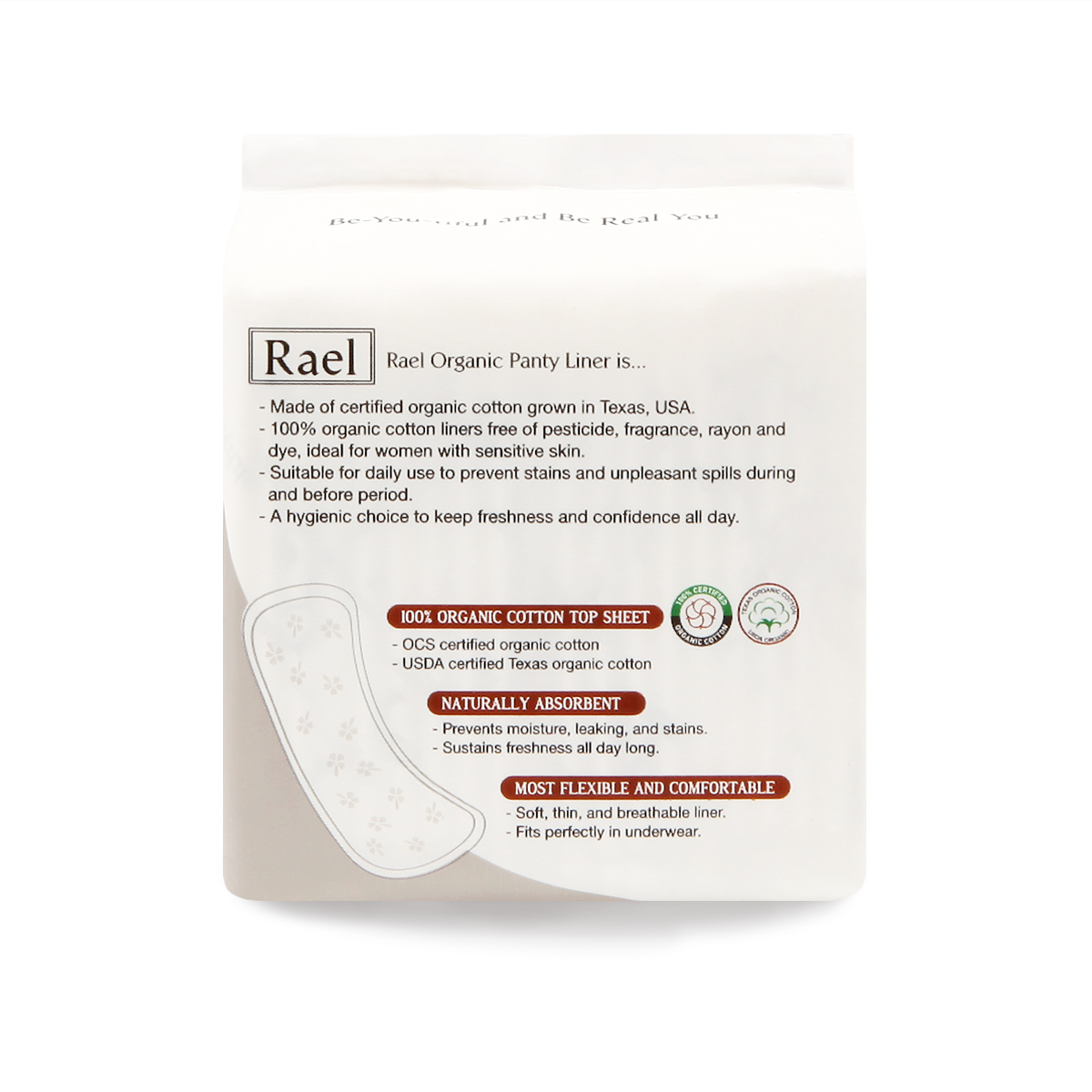 Rael Certified Organic Cotton Panty Liners Regular - 2Pack-40 total - Unscented - Elevate Styles