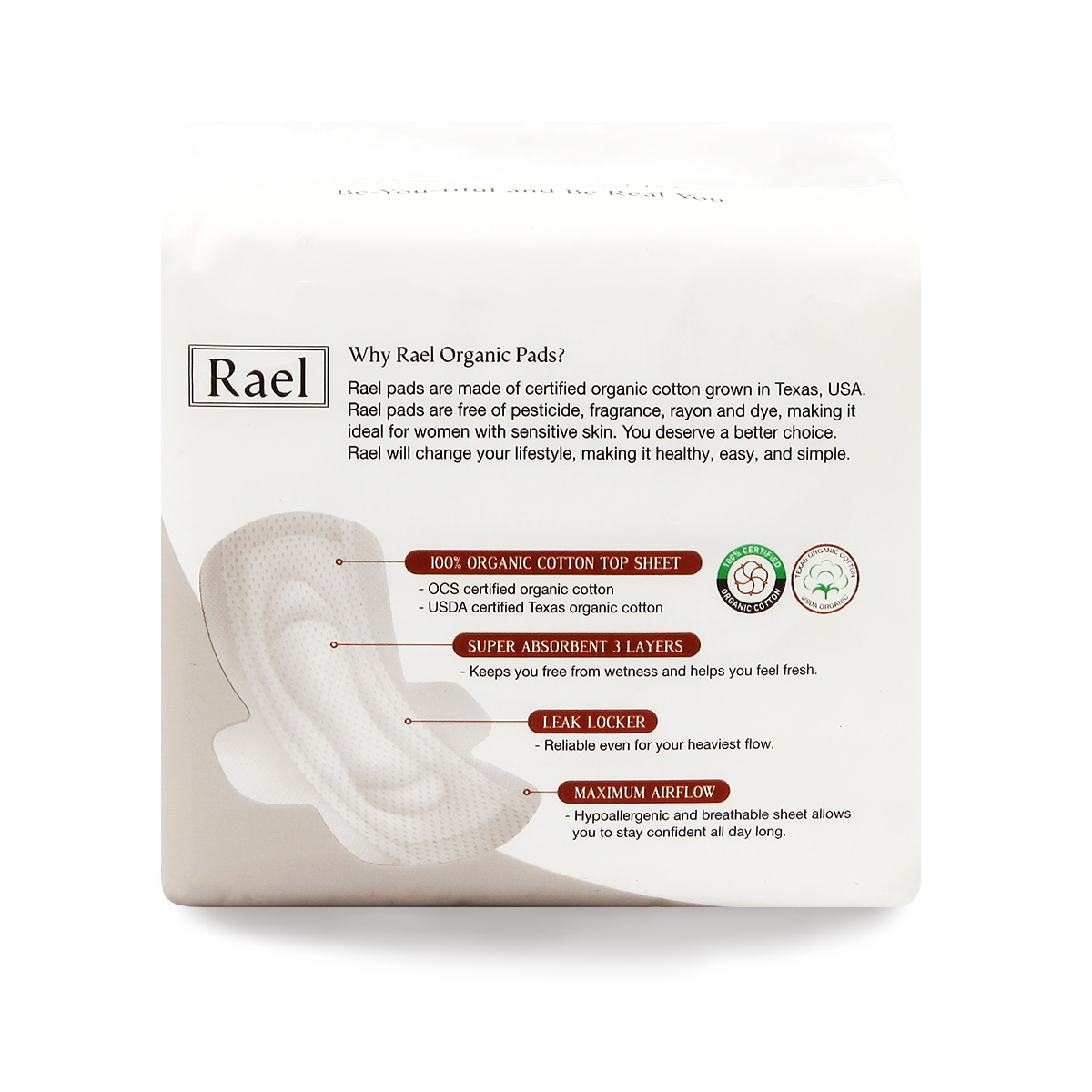 Rael Certified Organic Cotton Menstural Regular Pads Ultra Thin With Wings - 2Pack-28 total - Unscented - Elevate Styles