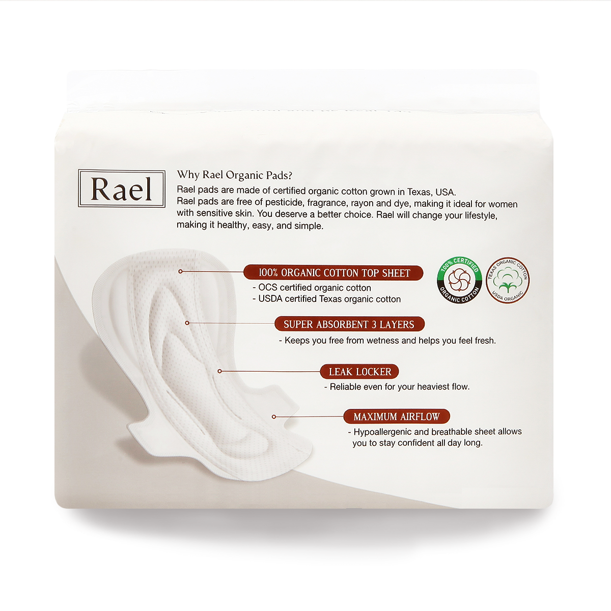 Rael Organic Cotton Menstrual Overnight with Wings - 2Pack-16total - Elevate Styles