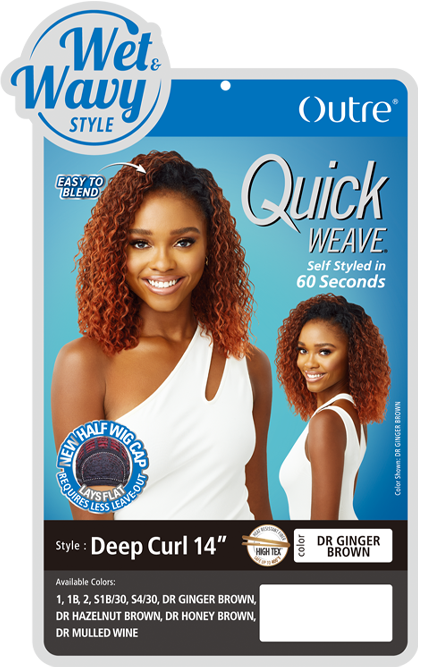 Outre Quick Weave Lays Flat Wet N Wavy Half Wig Deep Curl 14" - Elevate Styles