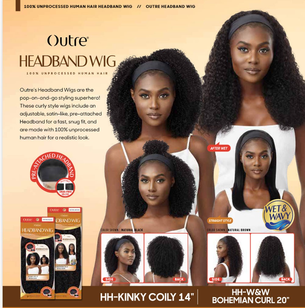 Outre 100% Unprocessed Human Hair Headband Wig Wet & Wavy HH - Kinky Coily 14" - Elevate Styles