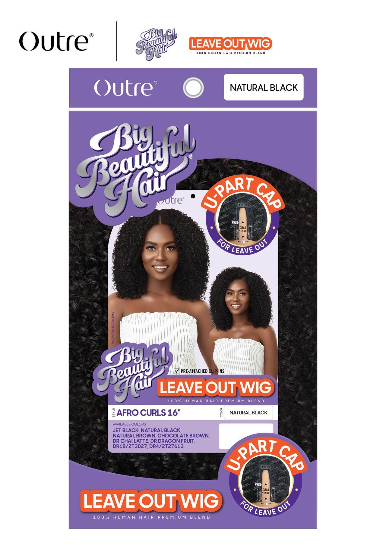 Outre Big Beautiful Hair Human Blend Leave Out U Part Wig Afro Curls 16" - Elevate Styles