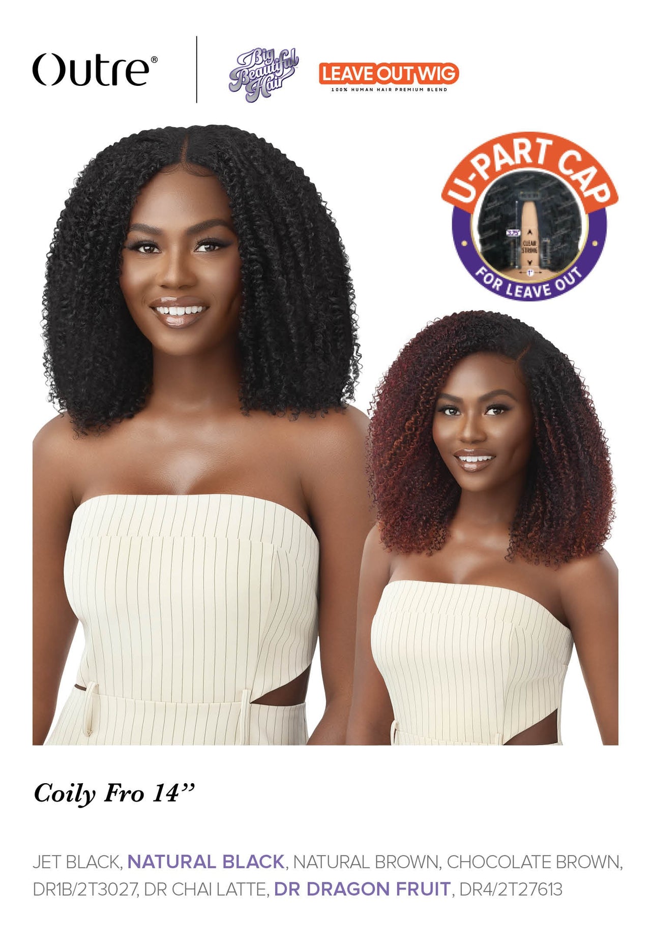 Outre Big Beautiful Hair Human Blend Leave Out U Part Wig Coily Fro 14" - Elevate Styles