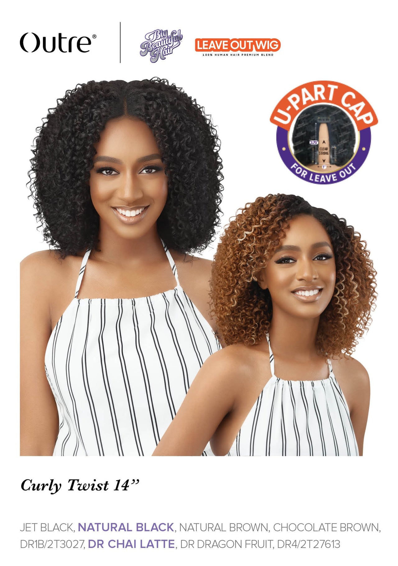 Outre Big Beautiful Hair Human Blend Leave Out U Part Wig Curly Twist 14" - Elevate Styles