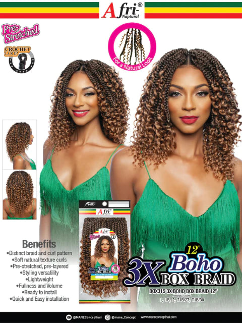 Mane Concept Afri Naptural Synthetic Crochet 3x Boho Box Braid 12" BOX315 - Elevate Styles