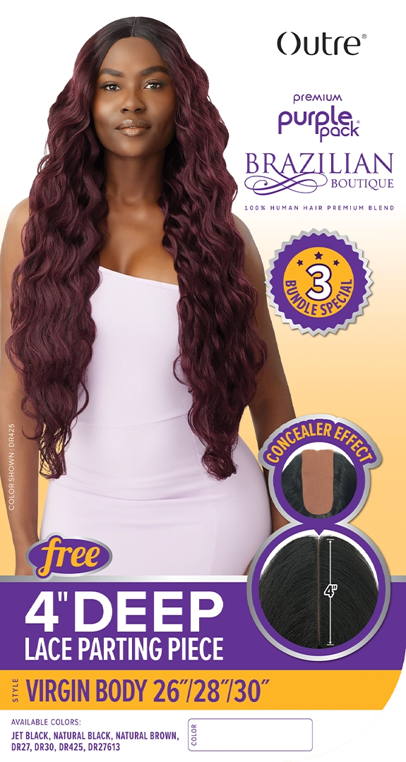 Purple Pack Brazilian Boutique 3 BUNDLE + Closure Virgin Body 26" 28" 30" - Elevate Styles