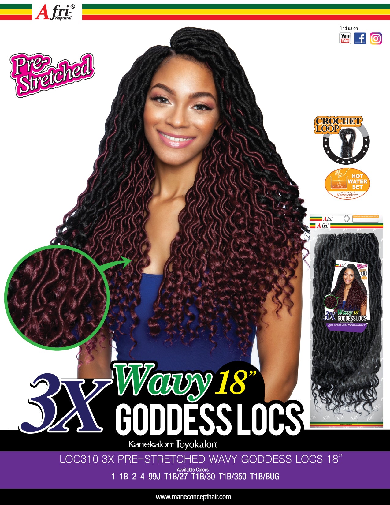Mane Concept Afri Naptural Crochet Braid 3x Wavy Goddess Locs 18" LOC310 - Elevate Styles