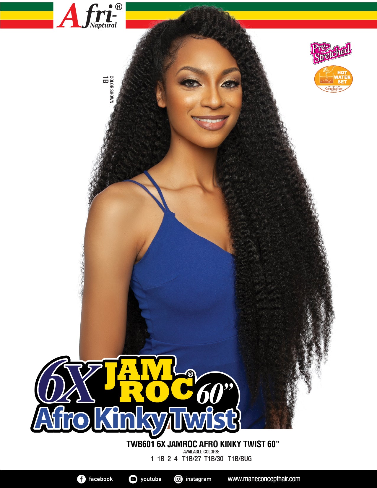 Mane Concept Afri Naptural Jam Roc Crochet Braid 6x Afro Kinky Twist 60" TWB601 - Elevate Styles