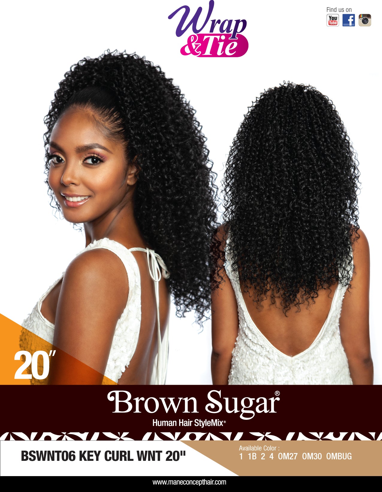 Mane Concept Brown Sugar Human Hair Mix Ponytail Key Curl WNT 20" BSWNT06 - Elevate Styles