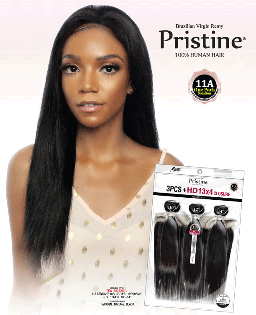Mane Concept Pristine 11A Straight 3 Pieces + HD 13x4 Closure XXS~L PEW1302 - Elevate Styles