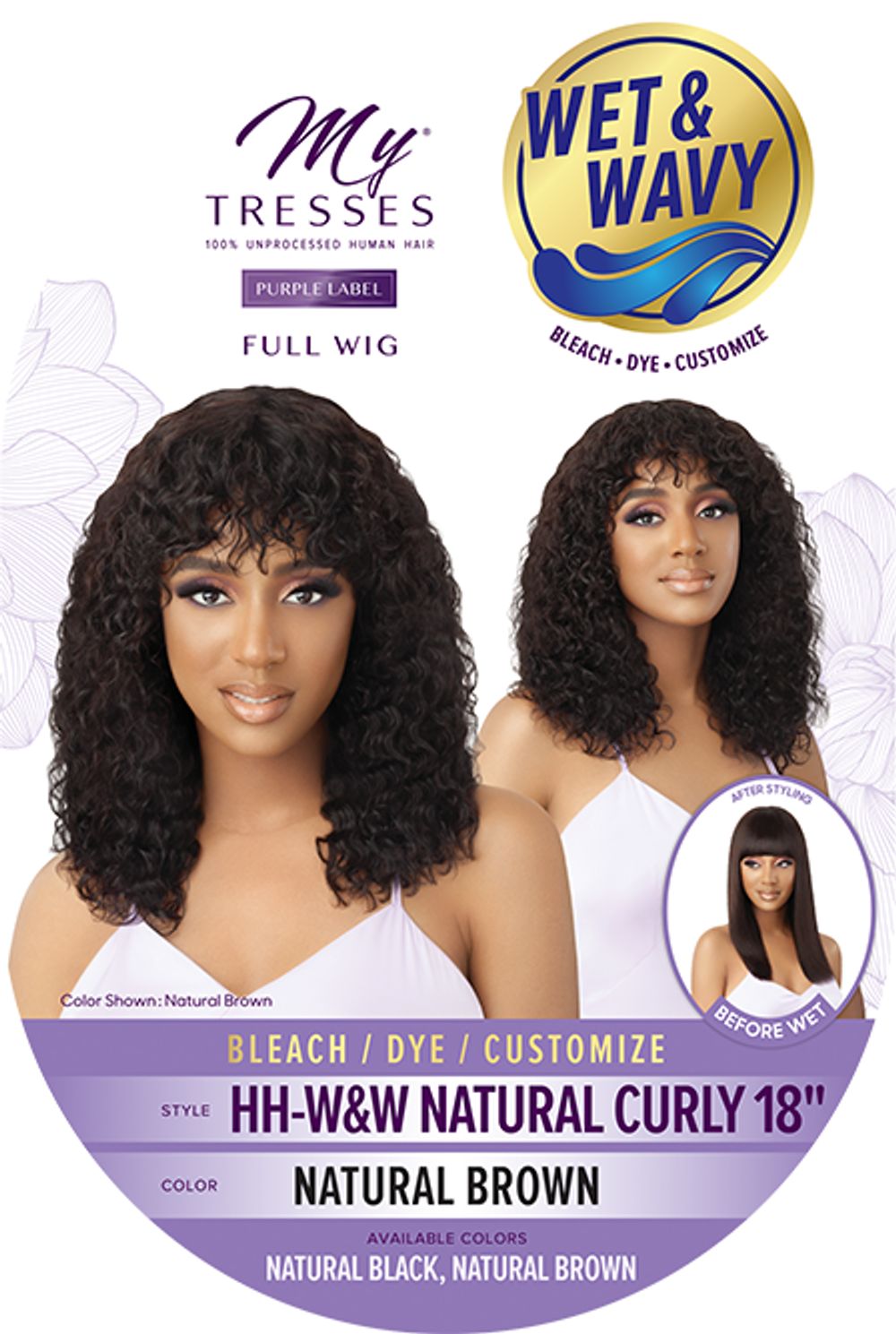 My Tresses Purple Label 7A Unprocessed Human Hair Full Cap Wig HH- Wet & Wavy Natural Curly 18" - Elevate Styles