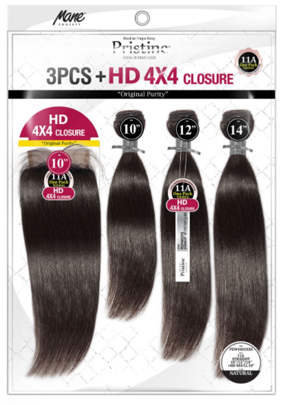 Mane Concept Pristine 11A Straight 3 Pieces + HD 4x4 Closure XXS~XL PEW4402 - Elevate Styles